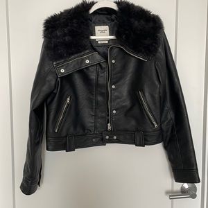 A&F Vegan Leather Faux Fur-Lined Biker Jacket